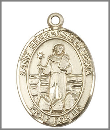 St. Bernadine of Siena Medal, Solid 18kt Gold, 1"x3/4", Free Chain, # 49056