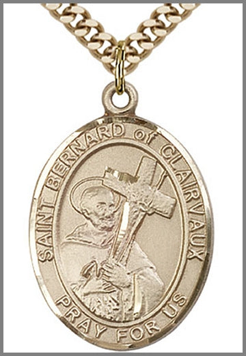 St. Bernard of Clairvaux Medal, 14kt Gold Filled, 1"x3/4",  Your Choice of Chain, # 49057