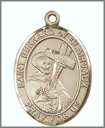 St. Bernard of Clairvaux Medal, Solid 14kt Gold, 1"x3/4", Free Chain, # 49058