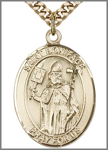 St. Boniface Medal, 14kt Gold Filled, 1"x3/4",  Your Choice of Chain, # 49073