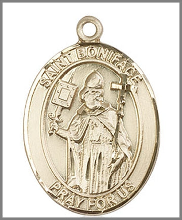 St. Boniface Medal, Solid 18kt Gold, 1"x3/4", Free Chain, # 49075