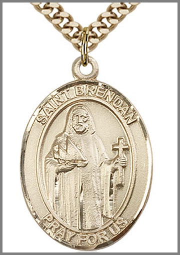 St. Brendan the Navigator Medal, 14kt Gold Filled, 1"x3/4",  Your Choice of Chain, # 49076