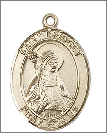 St. Bridget of Sweden Medal, Solid 14kt Gold, 1"x3/4", Free Chain, # 49080