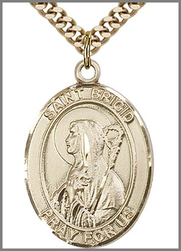 St. Brigid of Ireland Medal, 14kt Gold Filled, 1"x3/4",  Your Choice of Chain, # 49082