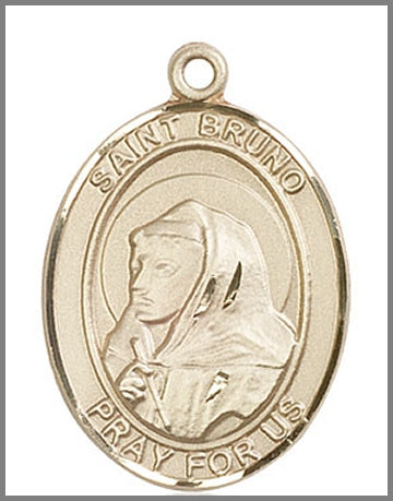 St. Bruno Medal, Solid 18kt Gold, 1"x3/4", Free Chain, # 49087