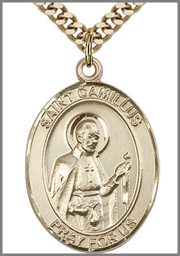 St. Camillus of Lellis Medal, 14kt Gold Filled, 1"x3/4",  Your Choice of Chain, # 49089