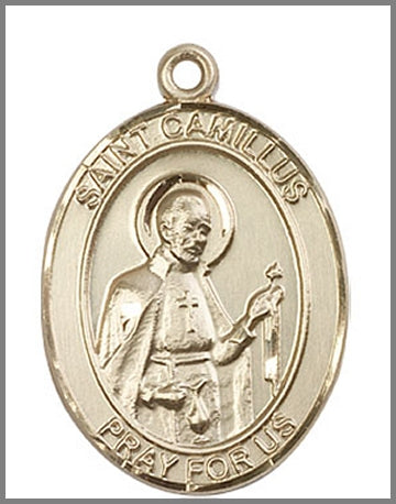 St. Camillus of Lellis Medal, Solid 18kt Gold, 1"x3/4", Free Chain, # 49091