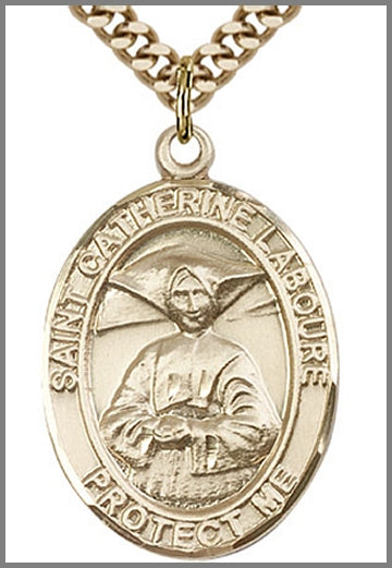 St. Catherine Laboure Medal, 14kt Gold Filled, 1"x3/4",  Your Choice of Chain, # 49095
