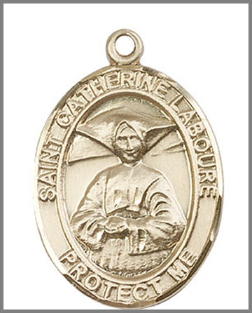 St. Catherine of Laboure Medal, Solid 14kt Gold, 1"x3/4", Free Chain, # 49096