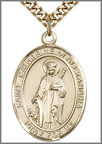 St. Catherine of Alexandria Medal, 14kt Gold Filled, 1"x3/4",  Your Choice of Chain, # 49099