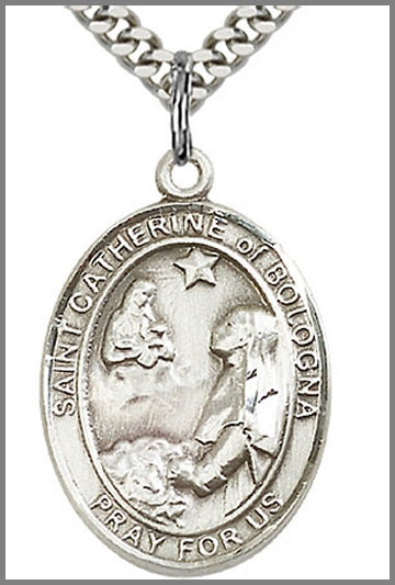 St. Catherine of Bologna Medal, Sterling Silver, 1"x3/4", Your choice of chain, # 49105