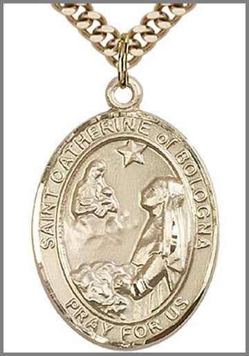 St. Catherine of Bologna Medal, 14kt Gold Filled, 1"x3/4", Your Choice of Chain, # 49106