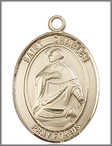 St. Charles Borromeo Medal, Solid 18kt Gold, 1"x3/4", Free Chain, # 49121