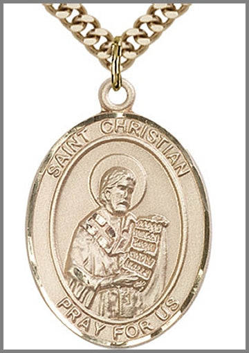 St. Christian Demosthenes Medal, Solid 14kt Gold, 1"x3/4", Free Chain, # 49122