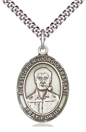 Blessed Pier Giorgio Frassati Medal in Fine Pewter, 1" tall, Your Choice of Chain, # 4913