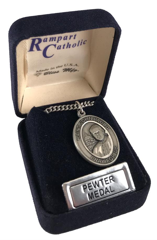 St. John Paul II Medal in Fine Pewter, 1" tall, Your Choice of Chain, # 4914|St. John Paul II Medal in Fine Pewter, 1" tall, Your Choice of Chain, # 4914
