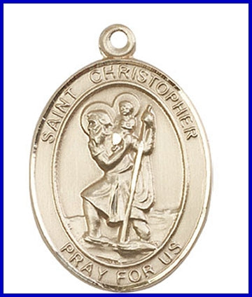 St. Christopher Medal, Solid 18kt Gold, 1"x3/4", Free Chain, # 49228