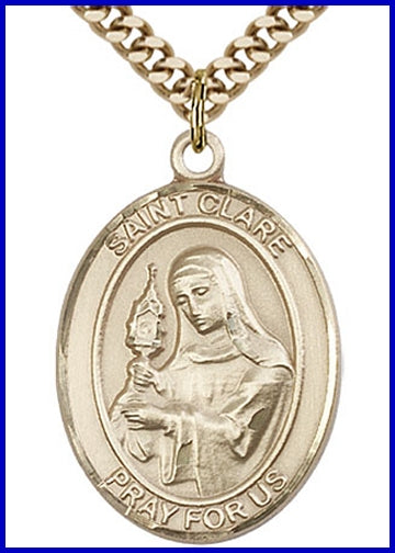 St. Clare of Assisi Medal, 14kt Gold Filled, 1"x3/4", Your choice of chain, # 49230