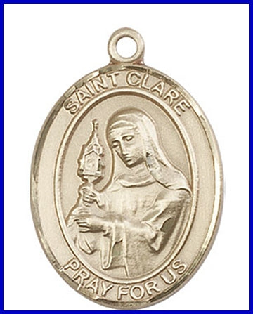 St. Clare of Assisi Medal, Solid 14kt Gold, 1"x3/4", Free Chain, # 49231