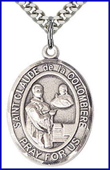 St. Claude de la Columbiere Medal, Sterling Silver, 1"x3/4", Your choice of chain, # 49233