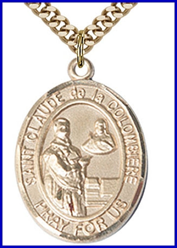 St. Claude de la Colombiere Medal, 14kt Gold Filled, 1"x3/4", Your choice of chain, # 49234
