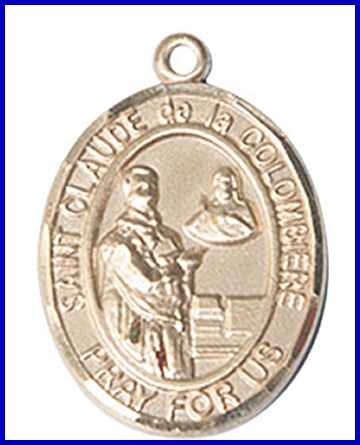 St. Claude de la Colombiere Medal, Solid 18kt Gold, 1"x3/4", Free Chain, # 49236