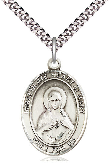 Immaculate Heart of Mary Medal in Fine Pewter, 1" tall, Your Choice of Chain, # 4924