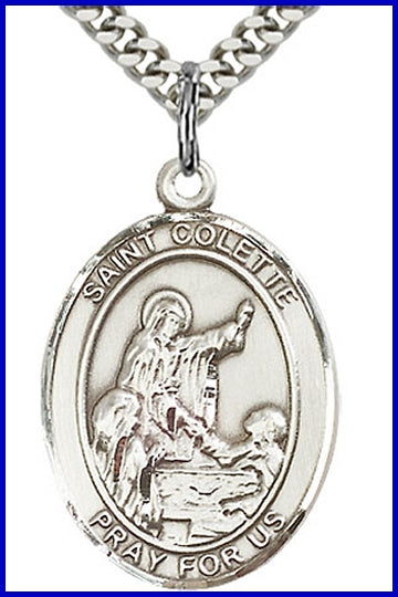 St. Colette Medal, Sterling Silver, 1"x3/4", Your choice of chain, # 49240