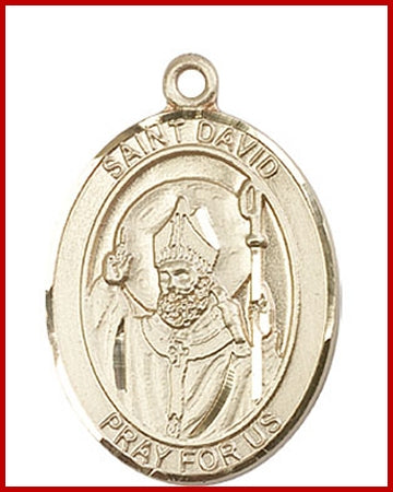 St. David of Wales Medal, Solid 14kt Gold, 1"x3/4", Free Chain, # 49263