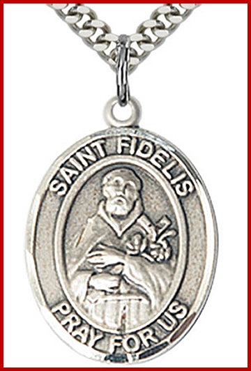 St. Fidelus Medal, Sterling Silver, 1"x3/4", Your choice of chain, # 49272