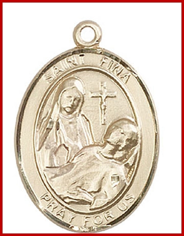 St. Fina Medal, Solid 14kt Gold, 1"x3/4", Free Chain, # 49275