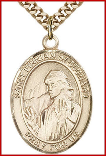 St. Finnian of Clonard Medal, 14kt Gold Filled, 1"x3/4", Your choice of chain, # 49278