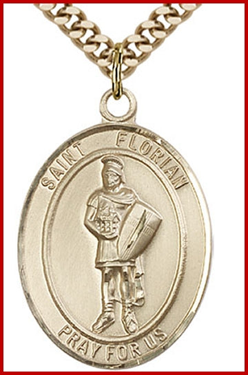 St. Florian Medal, 14kt Gold Filled, 1"x3/4", Your choice of chain, # 49282
