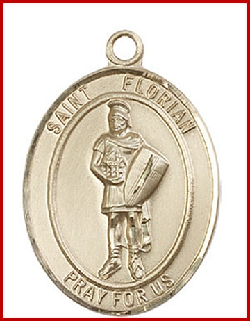 St. Florian Medal, Solid 18kt Gold, 1"x3/4", Free Chain, # 49284