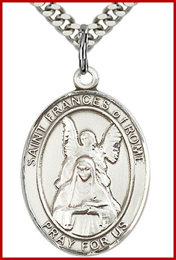 St. Frances of Rome Medal, Sterling Silver, 1"x3/4", Your choice of chain, # 49288