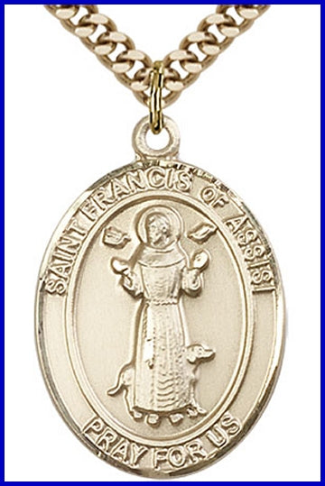 St. Francis of Assisi Medal, 14kt Gold Filled, 1"x3/4", Your choice of chain, # 49295