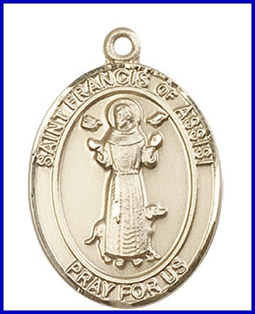 St. Francis of Assisi Medal, Solid 18kt Gold, 1"x3/4", Free Chain, # 49297
