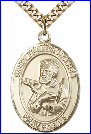 St. Francis Xavier Medal, 14kt Gold Filled, 1"x3/4", Your choice of chain, # 49298