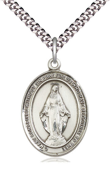 Miraculous Medal in Fine Pewter, 1" tall, Your Choice of Chain, # 4930