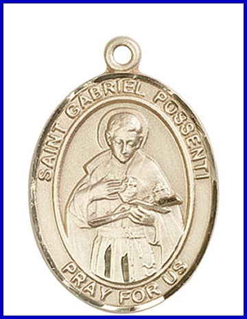 St. Gabriel Possenti Medal, Solid 18kt Gold, 1"x3/4", Free Chain, # 49303