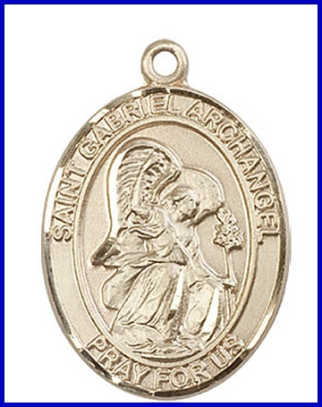 Archangel Gabriel Medal, Solid 14kt Gold, 1"x3/4", Free Chain, # 49305