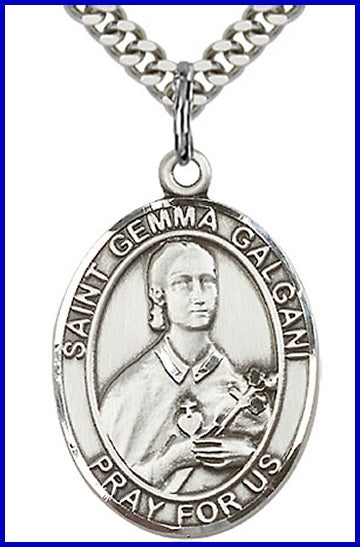 St. Gemma Galgani Medal, Sterling Silver, 1"x3/4", Your choice of chain, # 49307