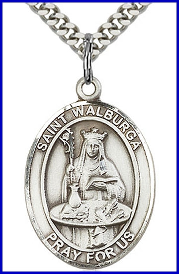 St. Walburga Medal, Sterling Silver, 1"x3/4", Your choice of chain, # 49311