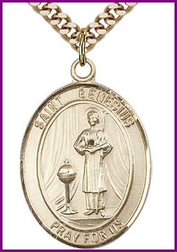 St. Genesius of Rome Medal, 14kt Gold Filled, 1"x3/4", Your choice of chain, # 49315