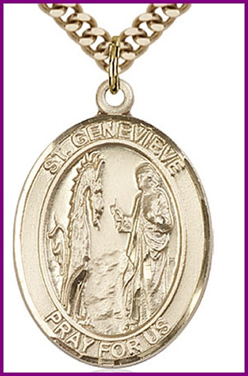 St. Genevieve Medal, 14kt Gold Filled, 1"x3/4", Your choice of chain, # 49319
