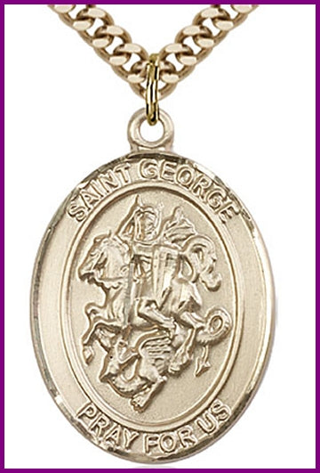 St. George Medal, 14kt Gold Filled, 1"x3/4", Your choice of chain, # 49322