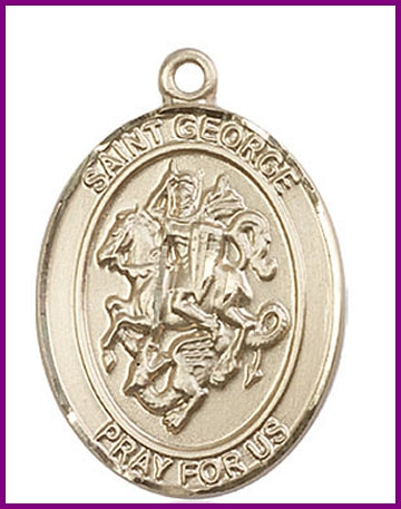 St. George Medal, Solid 18kt Gold, 1"x3/4", Free Chain, # 49324