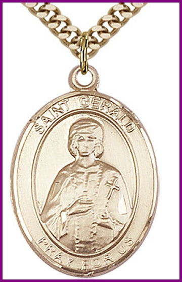 St. Gerald Medal, 14kt Gold Filled, 1"x3/4", Your choice of chain, # 49326
