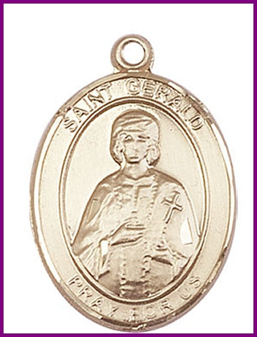 St. Gerald Medal, Solid 18kt Gold, 1"x3/4", Free Chain, # 49328