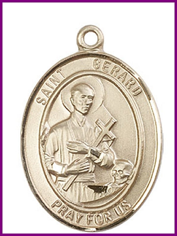 St. Gerard Majella Medal, Solid 18kt Gold, 1"x3/4", Free Chain, # 49330